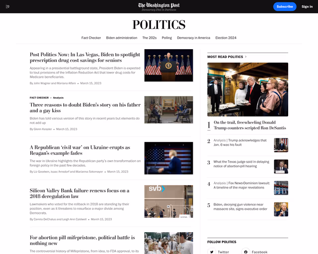 Preview screenshot of Wapo website